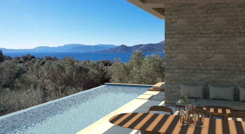 Modern villa with infinity pool and panoramic Ionian Sea views in Paleros, Greece