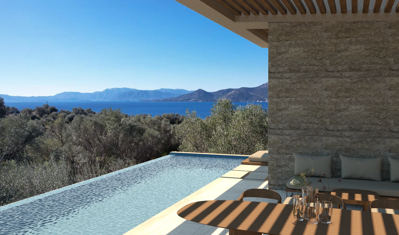 Modern villa with infinity pool and panoramic Ionian Sea views in Paleros, Greece