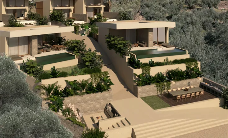 Modern villa under construction in Paleros Hills overlooking the Ionian Sea, Greece