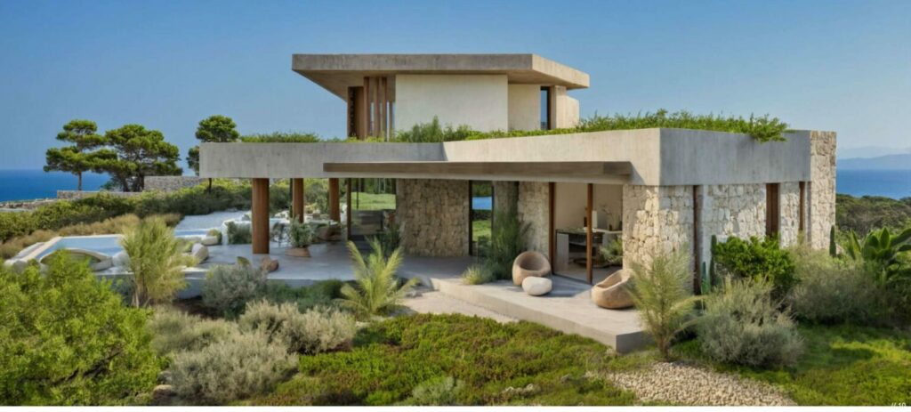 seafront villa Paleros Greece infinity pool exterior